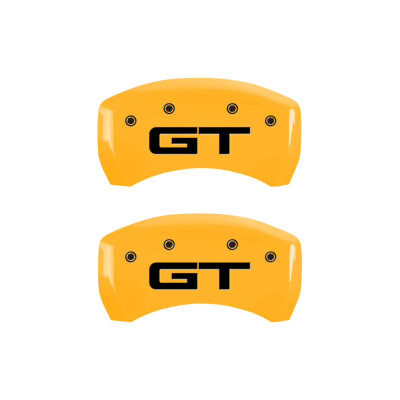 MGP 4 Caliper Covers Engraved Front 2015/Mustang Engraved Rear 2015/GT Yellow finish black ch - eliteracefab.com