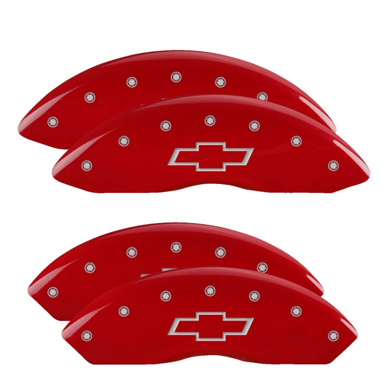 MGP 4 Caliper Covers Engraved Front & Rear Bowtie Red Finish Silver Char 2014 Chevrolet Express 2500 MGP