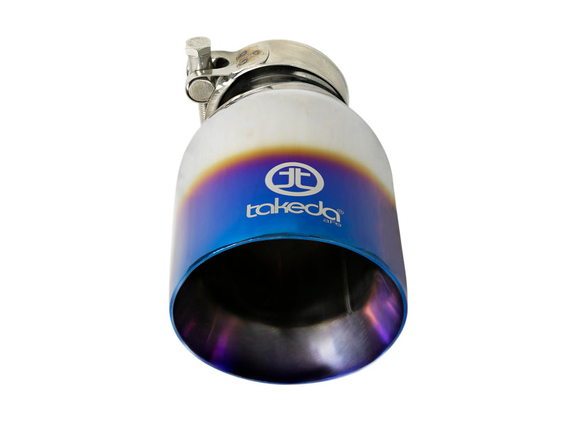 aFe Takeda 304 Stainless Steel Clamp-On Exhaust Tip 2.5in Inlet / 4in Outlet - Blue Flame - eliteracefab.com