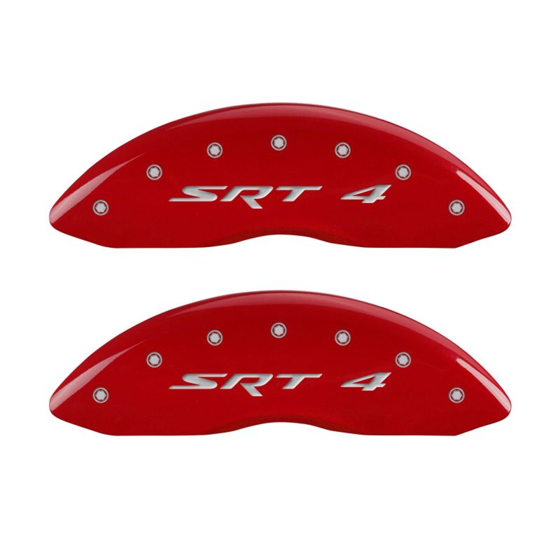 MGP Front set 2 Caliper Covers Engraved Front SRT4 Red finish silver ch MGP