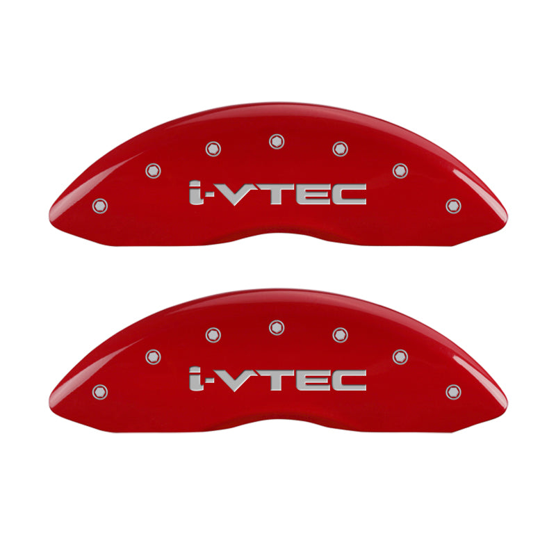 MGP 4 Caliper Covers Engraved Front & Rear I-Vtec Red Finish Silver Char 2016 Acura RDX MGP