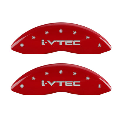 MGP 4 Caliper Covers Engraved Front & Rear I-Vtec Red Finish Silver Char 2016 Acura RDX MGP