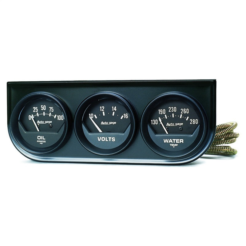 Autometer AutoGage 2in 3-Gauge 0-100 PSI Oil Press/130-280 Deg Water Temp/10-16V Voltmeter - Black 2348