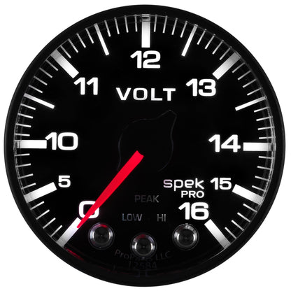 AutoMeter Gauge Voltmeter 2-1/16in. 16V Stepper Motor W/Peak & Warn Blk/Blk Spek-Pro P344328