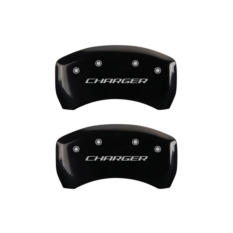 MGP 4 Caliper Covers Engraved Front & Rear Block/Charger Black finish silver ch MGP