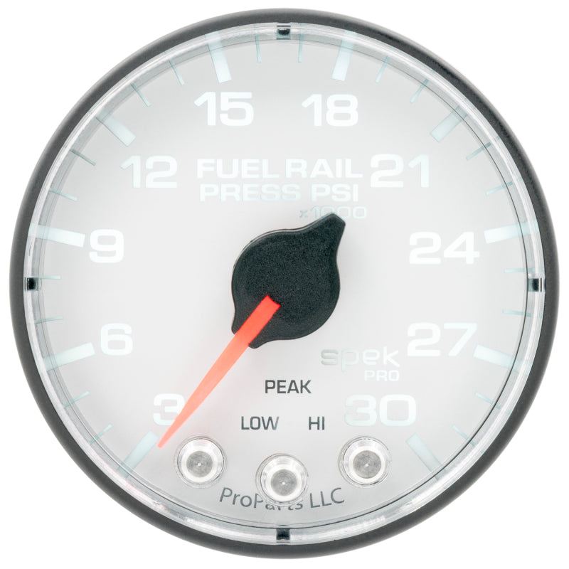 Autometer Spek-Pro 2 1/16in 30KPSI Stepper Motor W/Peak & Warn White/Black Rail Pressure Gauge P321128