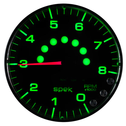 Autometer Spek-Pro Gauge Tachometer 5in 8K Rpm W/Shift Light & Peak Mem Black/Black P238328