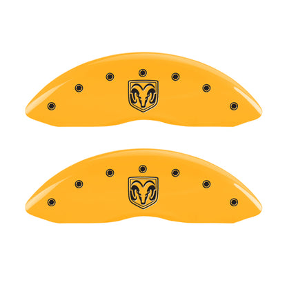 MGP 4 Caliper Covers Engraved Front Ram Rear Ramhead Yellow Finish Black Char 2010 Dodge Ram 2500 MGP