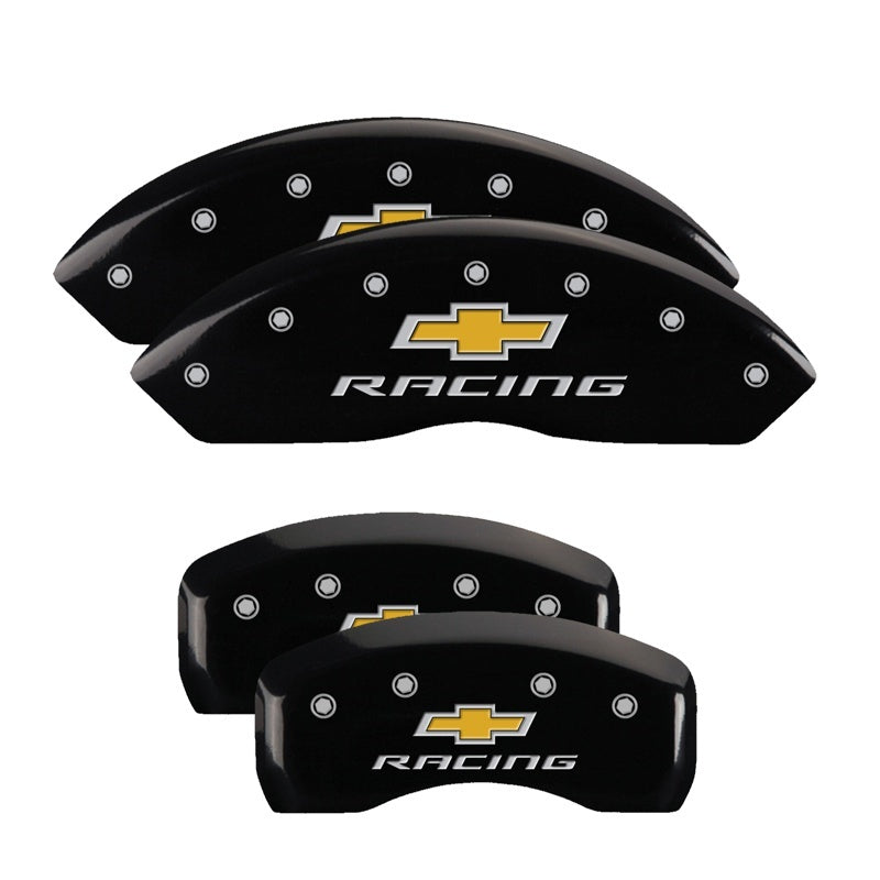 MGP 4 Caliper Covers Engraved Front & Rear Chevy racing Black finish silver ch MGP