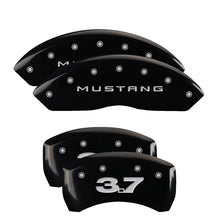 Load image into Gallery viewer, MGP 4 Caliper Covers Engraved Front Mustang Engraved Rear 37 Black finish silver ch MGP