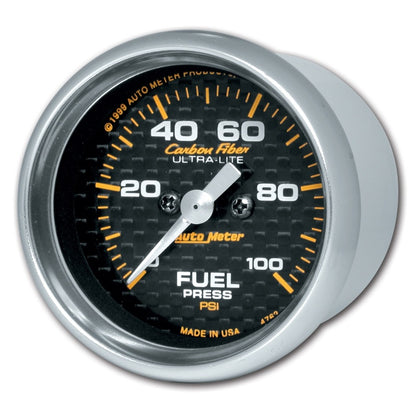 Autometer Carbon Fiber 52mm 100 PSI Electronic Fuel Pressure Gauge 4763