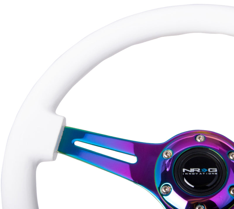 NRG White Paint Grip 3 Neochrome Spokes 350mm Classic Wood Grain Wheel Universal - eliteracefab.com