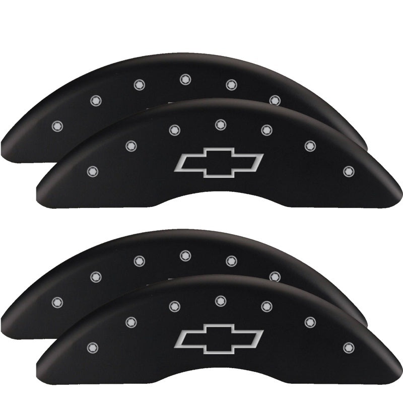 MGP 4 Caliper Covers Engraved Front & Rear Bowtie Black finish silver ch MGP