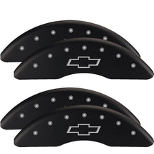 Load image into Gallery viewer, MGP 4 Caliper Covers Engraved Front &amp; Rear Bowtie Black finish silver ch MGP