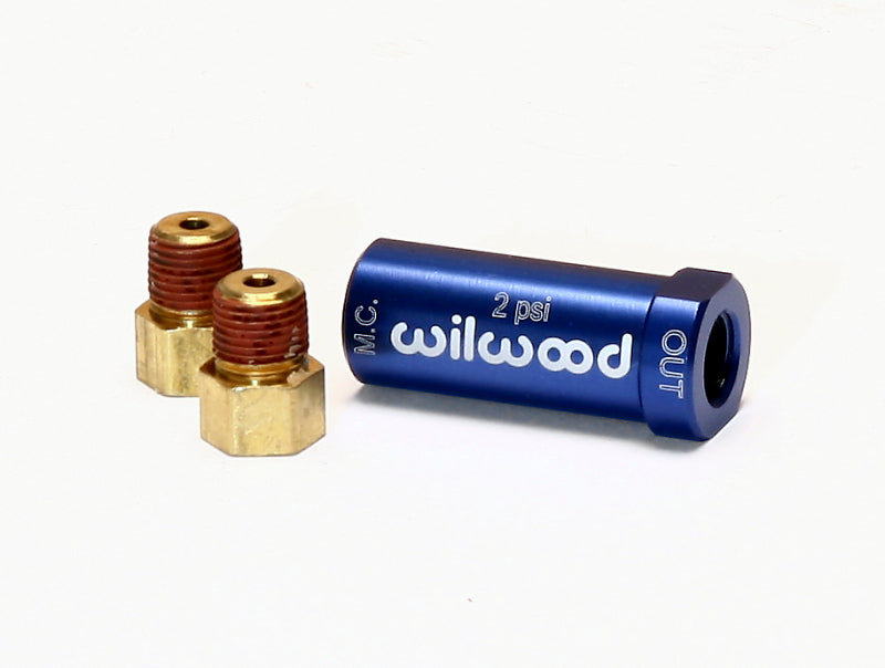 Wilwood Residual Pressure Valve - New Style w/ Fittings - 2# / Blue - eliteracefab.com