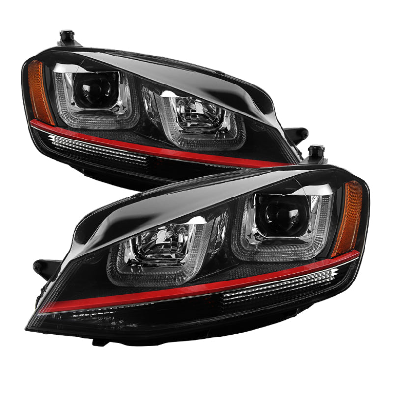 Spyder Volkswagen Golf VII 14-16 Projector Headlights DRL LED Red Stripe Blk PRO-YD-VG15-RED-DRL-BK - eliteracefab.com