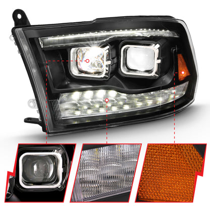 ANZO 2009-2018 Dodge Ram 1500 Led Projector Plank Style Switchback H.L Halo Black Amber (OE Style) - eliteracefab.com