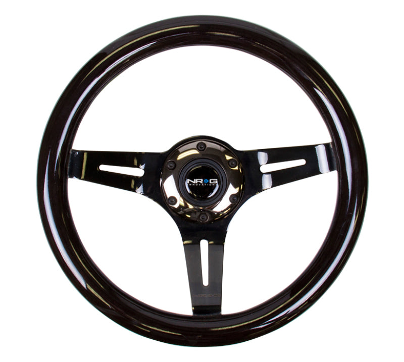 NRG Black Inlay 3 Black Chrome Spokes 310mm Classic Black Wood Grain Wheel Universal - eliteracefab.com
