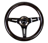 NRG Black Inlay 3 Black Chrome Spokes 310mm Classic Black Wood Grain Wheel Universal - ST-310BK-BK