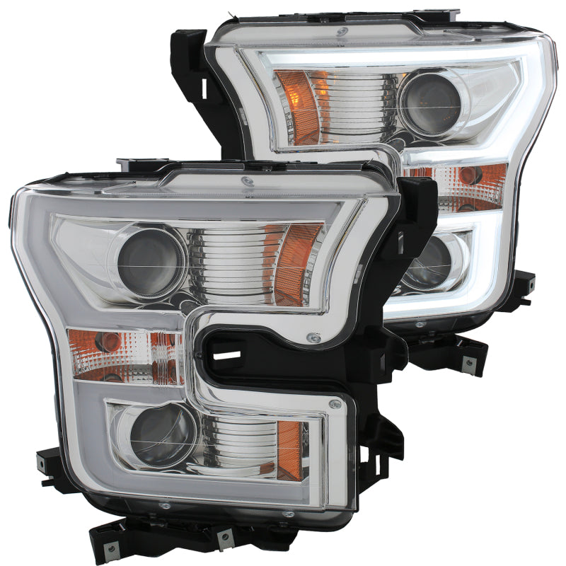 ANZO 2015-2016 Ford F-150 Projector Headlights w/ Plank Style Design Chrome w/ Amber ANZO