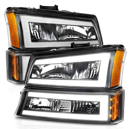 ANZO 2003-2006 Chevrolet Silverado 1500 Crystal Headlights w/ Light Bar Black Housing - eliteracefab.com