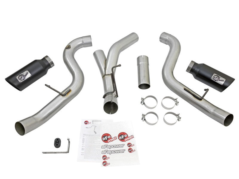 aFe Atlas Exhaust 4in Dual DPF-Back Al Steel w/ Black Tips 16-17 GM Diesel Truck V8-6.6L (td) LML aFe