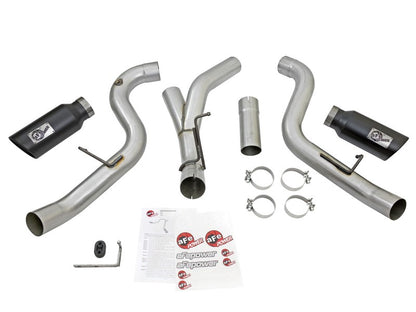 aFe Atlas Exhaust 4in Dual DPF-Back Al Steel w/ Black Tips 16-17 GM Diesel Truck V8-6.6L (td) LML aFe