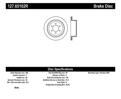 STOPTECH 04-09 FORD F150 / 06-08 LINCOLN MARK LT REAR RIGHT SLOTTED & DRILLED ROTOR, 127.65102R - eliteracefab.com