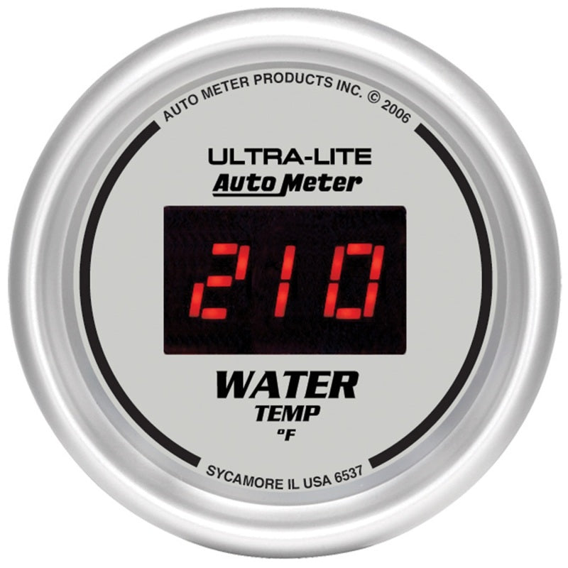 Autometer Ultra-Lite 2-1/16in 340 Deg F Silver Dial Digital w/ Red LED Water Temperature Gauge 6537