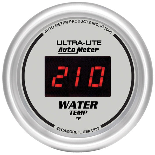 Autometer Ultra-Lite 2-1/16in 340 Deg F Silver Dial Digital w/ Red LED Water Temperature Gauge 6537