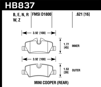 Hawk Performance HP+ Rear Brake Pads - HB837N.621 Hawk Performance