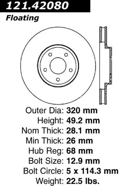 CENTRIC 06-07 350Z FRONT ROTOR, 121.42080 - eliteracefab.com