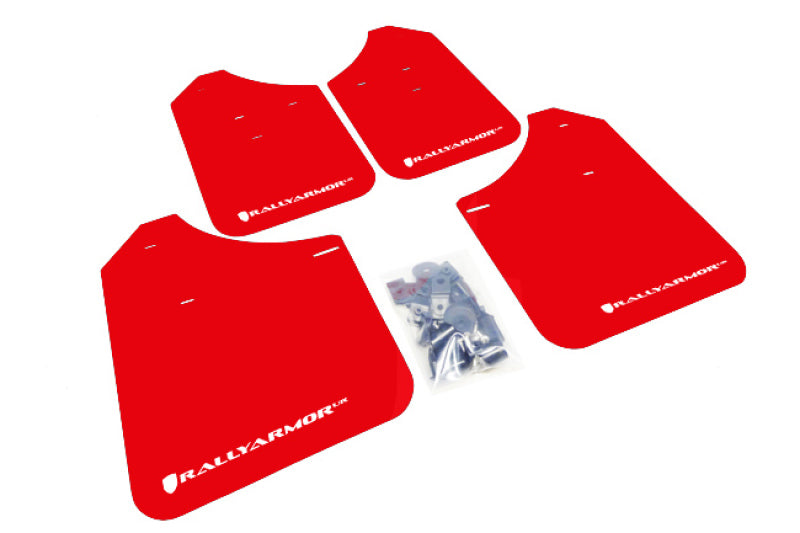 Rally Armor UR Mudflaps Red Urethane White Logo 2002-2007 Impreza / 2002-2007 WRX / 2004-2007 STI - eliteracefab.com