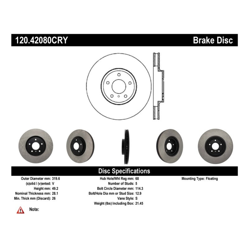 Stoptech 06-07 350Z / 05-07 G35 / 06-07 G35X Front CRYO-STOP Rotor Stoptech