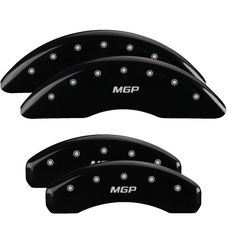 MGP 4 Caliper Covers Engraved Front & Rear MGP Black Finish Silver Char 2018 Nissan Titan XD MGP