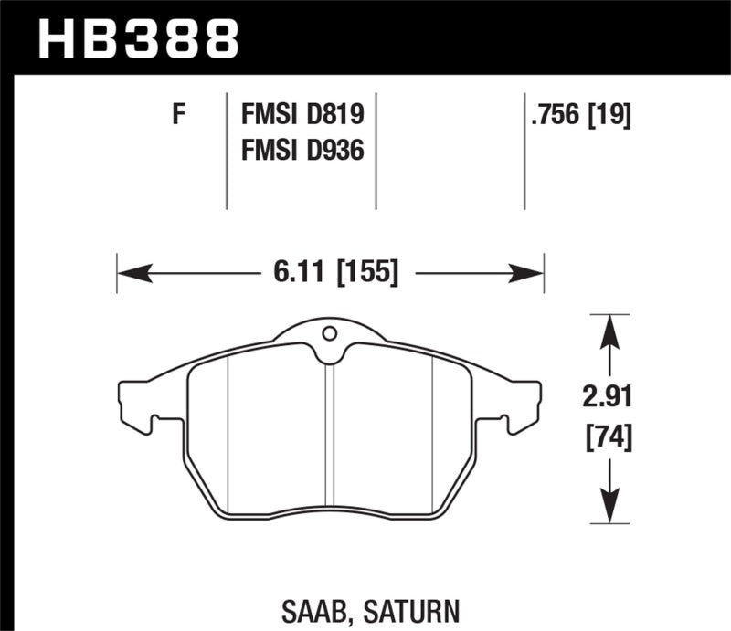 Hawk 99-02 Saab 9-3/99-04 Saab 9-5 D819 HPS Street Front Brake Pads - eliteracefab.com