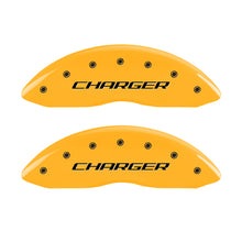 Load image into Gallery viewer, MGP 4 Caliper Covers Engraved Front Charger Engraved Rear RT Yellow finish black ch MGP