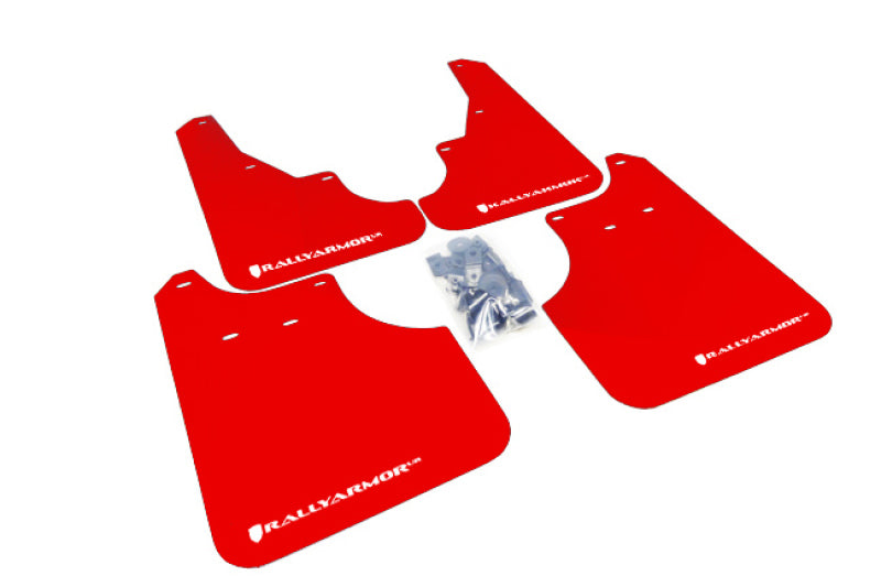 Rally Armor UR Mudflaps Red Urethane White Logo 2009-2013 Forester / 2009-2013 FXT - eliteracefab.com