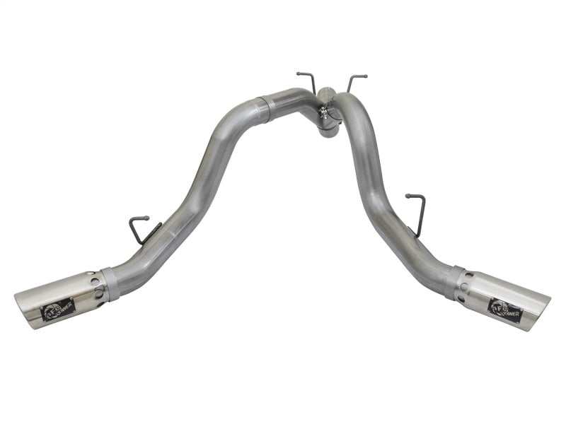 aFe Large Bore-HD 4in 409-SS DPF-Back Exhaust w/Dual Polished Tips 2017 GM Duramax V8-6.6L (td) L5P - eliteracefab.com