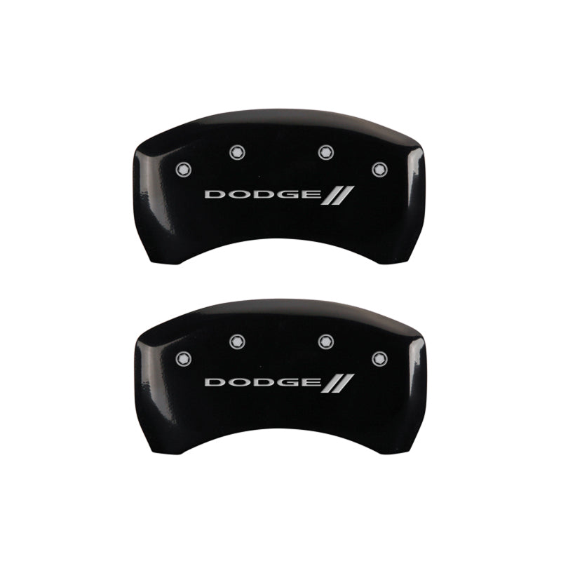 MGP 4 Caliper Covers Engraved Front & Rear With stripes/Dodge Black finish silver ch MGP