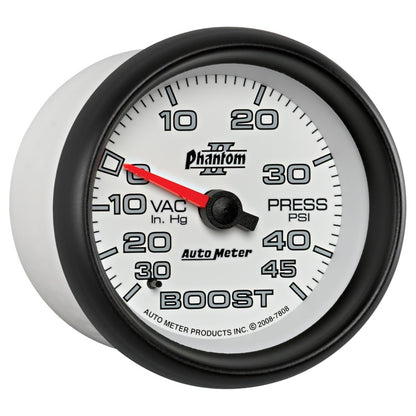Autometer Phantom II 2-5/8in 30INHG-45PSI Phantom Mechanical Boost/Vacuum Gauge 7808