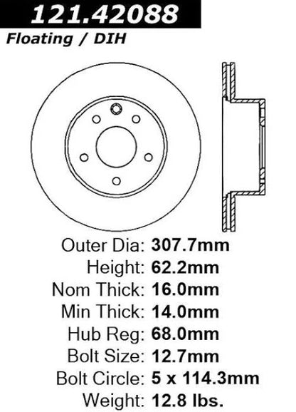 CENTRIC 06-07 350Z REAR ROTOR, 121.42088 - eliteracefab.com