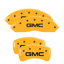 Load image into Gallery viewer, MGP 4 Caliper Covers Engraved Front &amp; Rear GMC Yellow Finish Black Char 2005 GMC Envoy XL