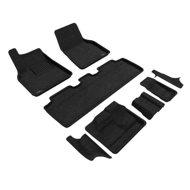 3D Maxpider L1TL03604709 21-23 Tesla Model Y 7-Seat Elegant Floor Mat- Black 1St Row 2Nd Row 3Rd Row