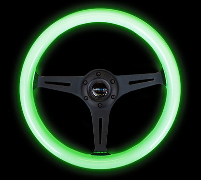 NRG Glow in the Dark Grip 3 Black Spokes 350mm Classic Wood Grain Wheel Universal - eliteracefab.com