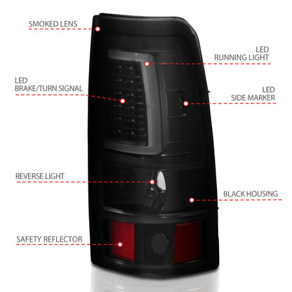 ANZO 2003-2006 Chevy Silverado 1500 LED Taillights Plank Style Black w/Smoke Lens - eliteracefab.com