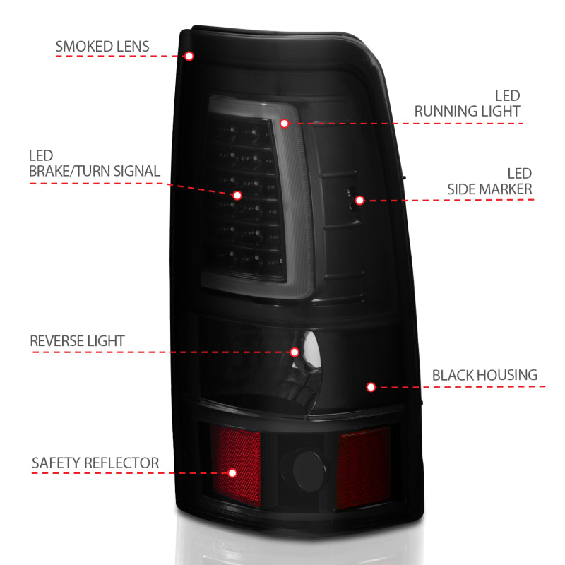 ANZO 2003-2006 Chevy Silverado 1500 LED Taillights Plank Style Black w/Smoke Lens - eliteracefab.com