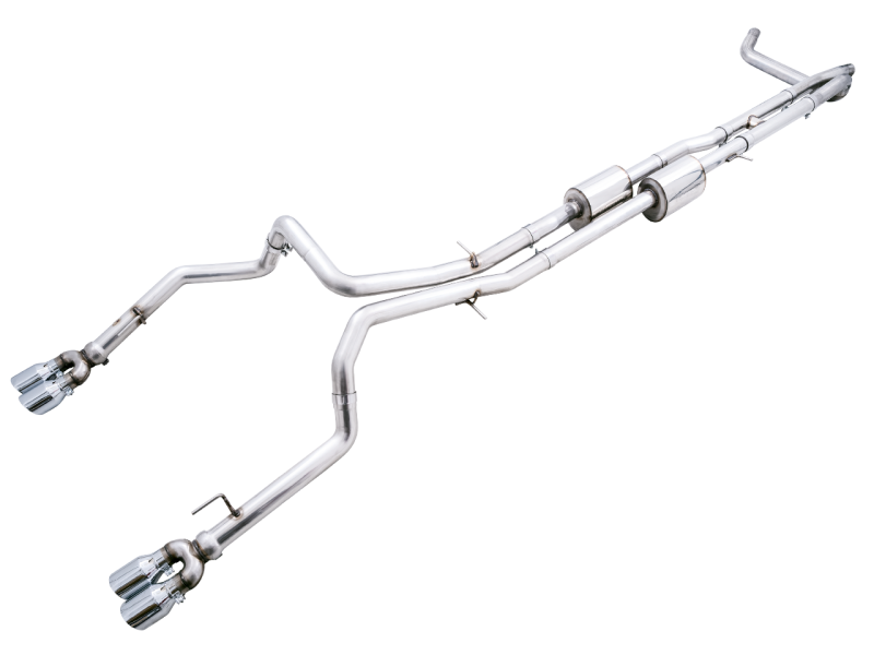 AWE Tuning 4th Gen GM 1500 6.2L 0FG Catback Split Rear Exit (w/ Bumper Cutouts) - Quad Chrome Tips - eliteracefab.com