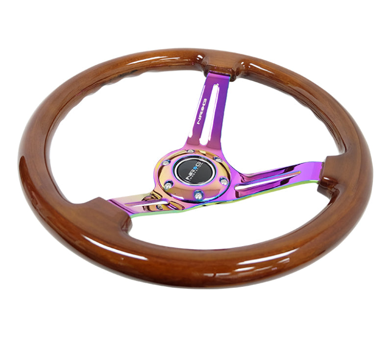 NRG Reinforced Classic Wood Grain Wheel 350mm 3-Spoke Slotted Center Neochrome Brown Painted Wood - eliteracefab.com