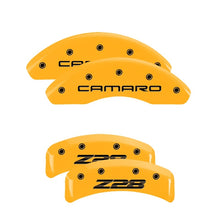 Load image into Gallery viewer, MGP 4 Caliper Covers Engraved Front Camaro Rear Z28 Yellow Finish Black Char 1997 Chevy Camaro MGP